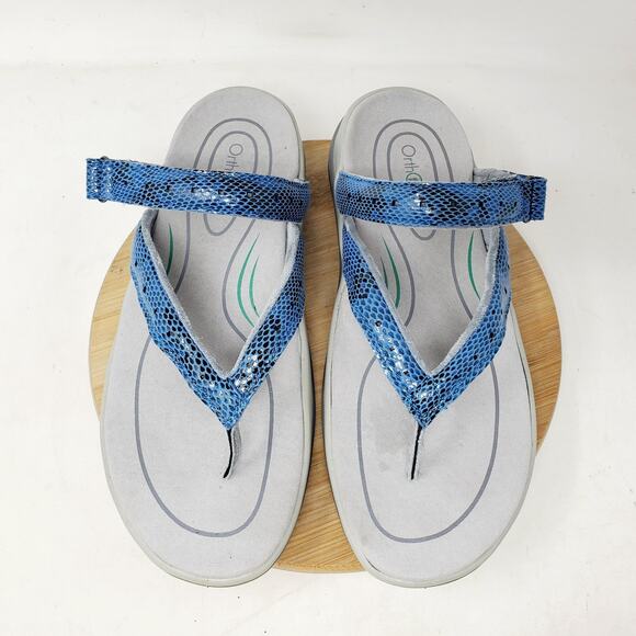 Orthofeet Gaya Sandals Women 8 D WIDE Blue Snake Straps Thong Flip Flop Comfort - Picture 3 of 11